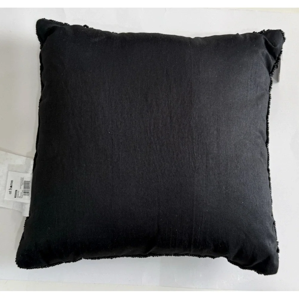 Beaded Halloween Square Pillow Black & White 